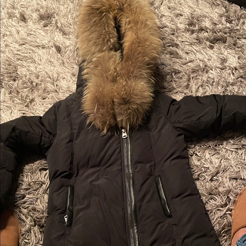 Mackage Black Puffer Jacket with Fur Trim